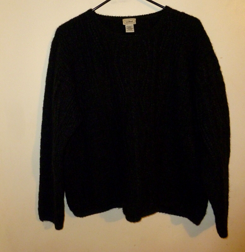 LL Bean black 100% wool cable knit fisherman sweater Size Large made in Ireland - Picture 6 of 10
