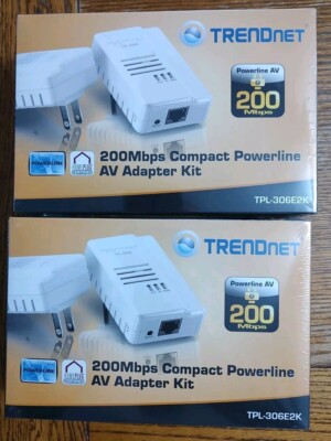 Lot Of 2 TRENDNET TPL-306E2K, 200Mbps Compact Powerline AV Adapter Kit-BRAND NEW