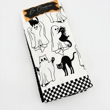 La Cuisine Halloween Kitchen Towels Set 4 Black Cats Ghosts Checkerboard