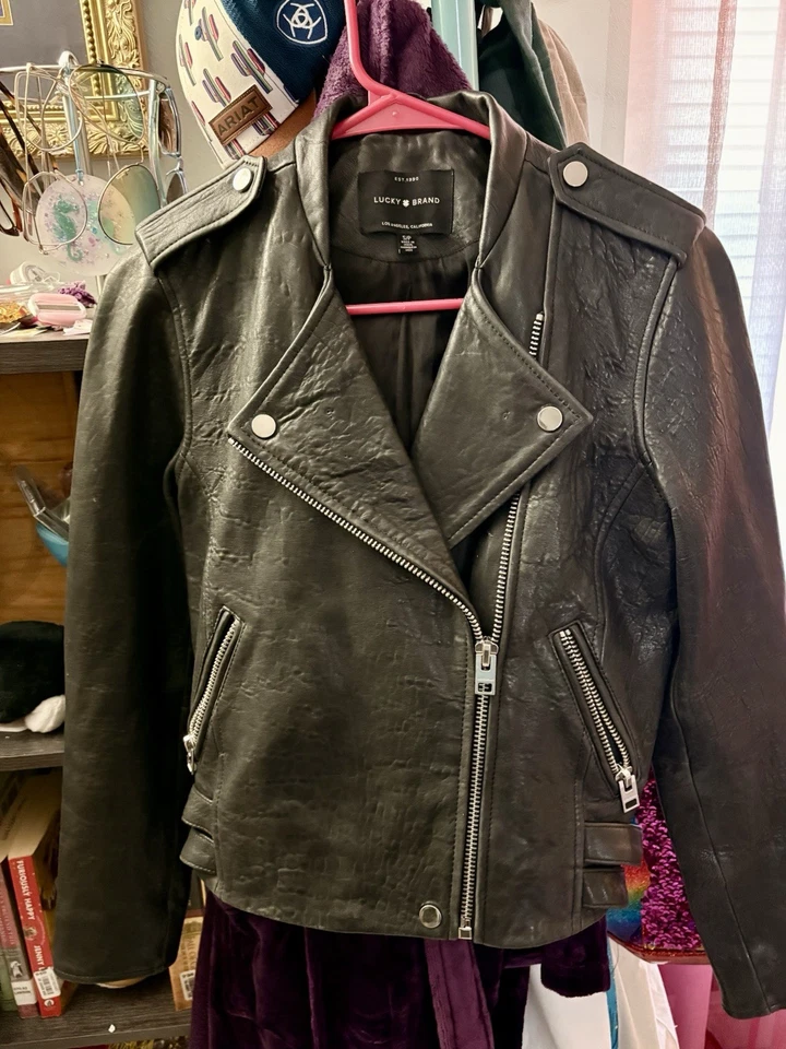 Lucky Brand Black Leather Jacket Small - Image 2 of 4