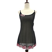 Vintage Victoria's Secret Womens XS Teddy Chemise Sheer Mesh Floral Black Pink