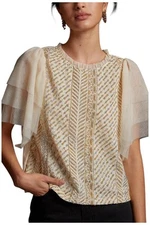 Anthropologie Women's Let Me Be Sequined Embroidered Top Honey