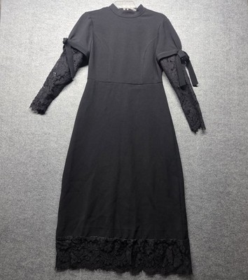 Christian Dior Paris Black Lace Sleeve Mock Neck Midi Dress Made in Italy Women