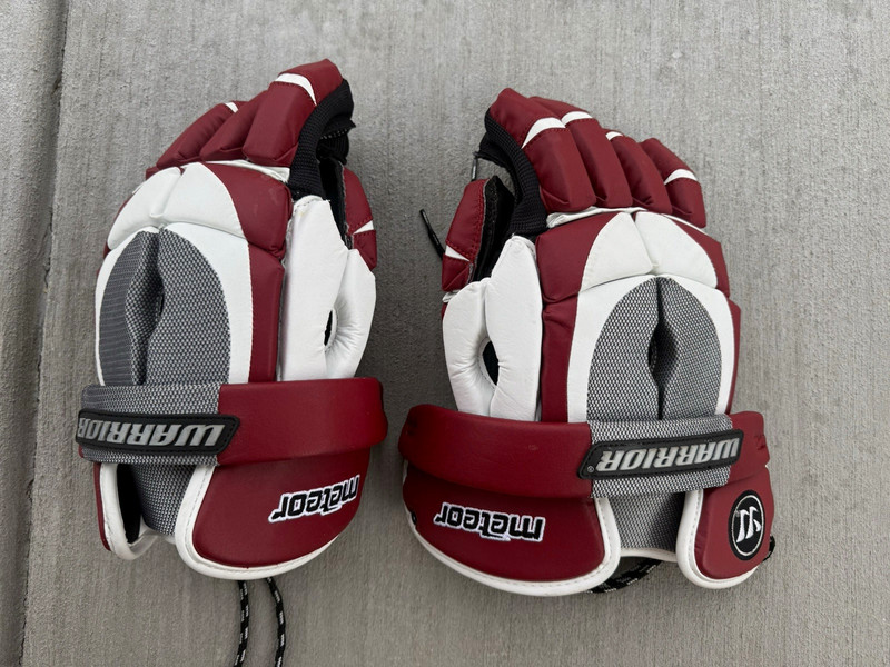 Warrior Meteor Lacrosse Gloves S 13 Red/White/Gray/Black Lace custom switch cuff