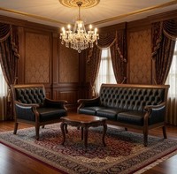 Schwarze Chesterfield BüRogarnitur Klassischer 3-Sitzer Luxus Sessel