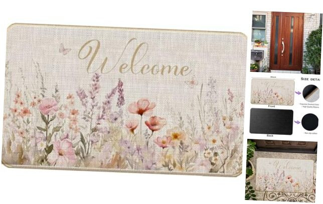 Spring Wild Floral Welcome Door Mat for Boho Home Decor