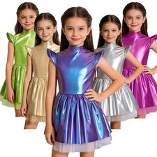 Girl Metallic Outerspace Robot Ruffled Tutu Alien A Line Swing Dress Up Costumes