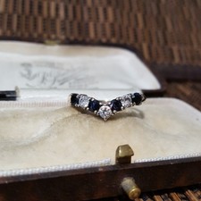 Excalibur Vintage Sterling Silver Ring, Sapphire Wishbone Ring,Size S US 9, 1989