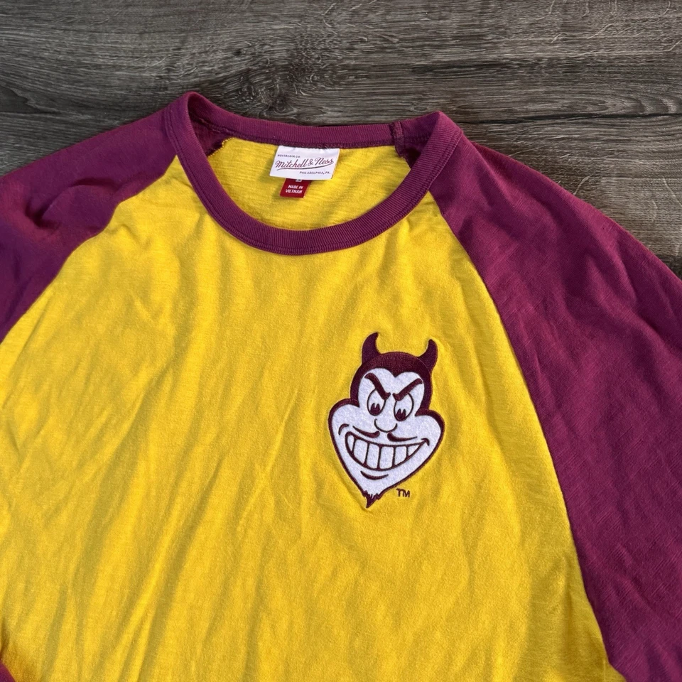 Mitchell & Ness Arizona State Sun Devils Long Sleeve T Shirt Red Yellow Men’s L - Image 2 of 4