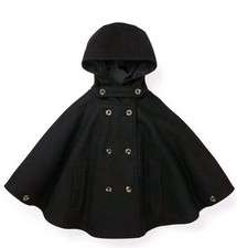 Hope & Henry Girls Hooded Melton Wool Cape Dark Academia Gothcore Black Size 4