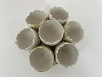 Vintage Ceramic Egg Crate Holder Figurine 6 Cracked Egg Cups Textured Base White