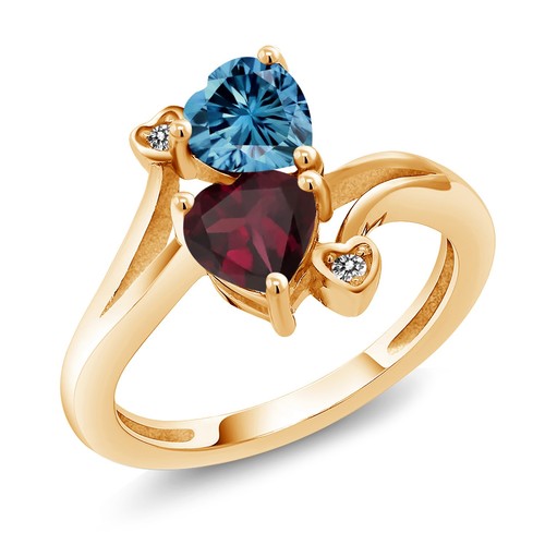 18K Yellow Gold Plated Silver Persian Blue Moissanite Rhodolite Garnet and