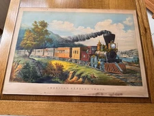Original Large Folio Currier And Ives Lithograph - American Express Train