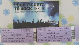 2 Smokey Robinson Tickets w/Envelope Hard Rock Live 1/12/2013 Hollywood Florida