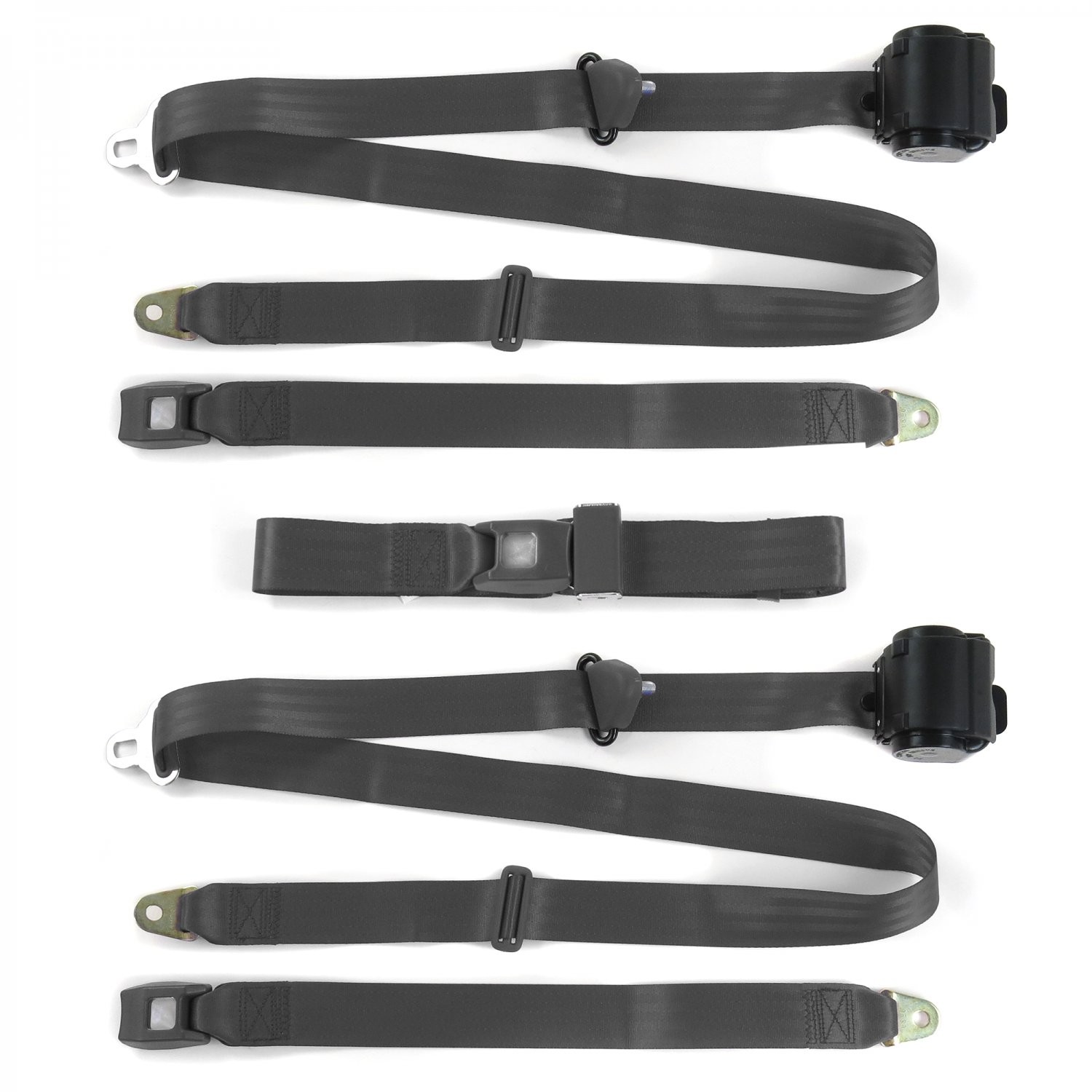 Chevy Truck 1973-87 Standard 3pt Charcoal Retractable Bench Seat Belt Kit - 3pc 