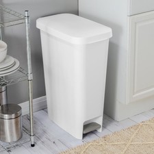 Slim Step Trash Can : White Pedal Textured Indoor Kitchen Trashcan