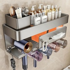 Wall Mounted Bathroom Organizer Shelf with Hair Dryer Holder - Aluminum Alloy St