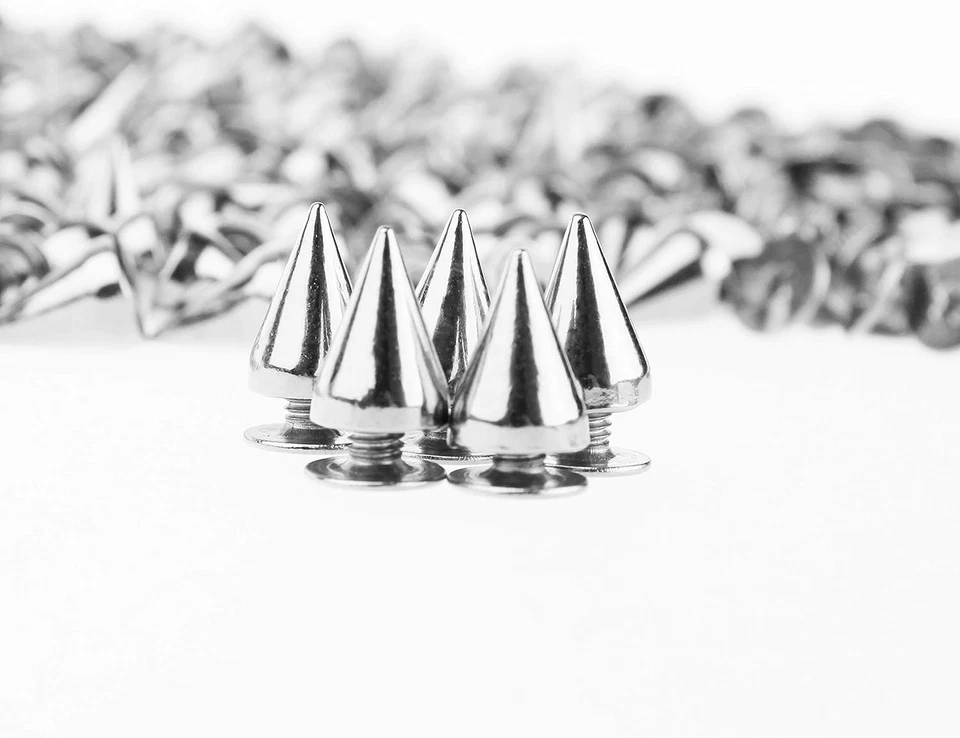 200 juegos/pares de clavos de cono de plata de 9,5 mm tachuelas atornilladas hágalo usted mismo artesanía remaches geniales... Foto 4 de 4