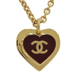 Authentic CHANEL Necklace Heart Coco Mark Gold Plated I26P 19691