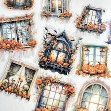 Halloween Pumpkin Window Stickers Junk Journal Collage Scrapbooking