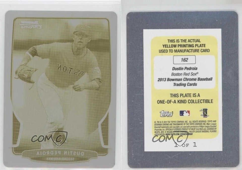 2013 Bowman Chrome Printing Plate Yellow 1/1 Dustin Pedroia #162 00ma - Image 3 of 3