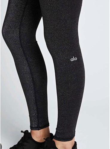 Alo Yoga Womens High Rise Ankle Leggings Black Silver Flecked Shiny XXS