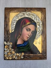 Madonna Holzbild handgeschnitzt & handbemalt signiert .