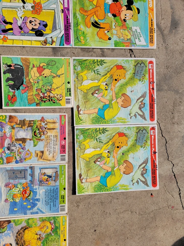 Lote de 16 rompecabezas bandeja marco Whitman dorado vintage Pooh Disney Plaza Sésamo de colección Foto 4 de 4