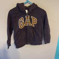 Baby Gap Dark Brown Full-Zip Hoodie with Embroidered Logo size 2 years toddler