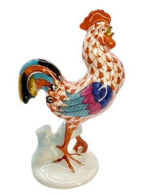 Herend Hungary Rust Fishnet Rooster / Cockerel   2.75'' Hand-Painted Porcelain