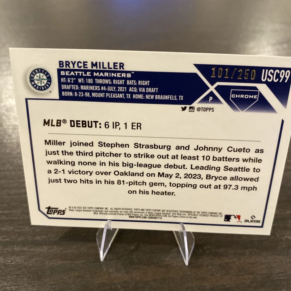 2023 Topps Chrome Update Series Rookie Debut Bryce Miller USC99 Purple Refractor - Image 2 of 4