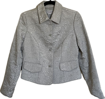 Silver Classic Embroidered Women's Coat Size M, Brand: JACLYN SMITH