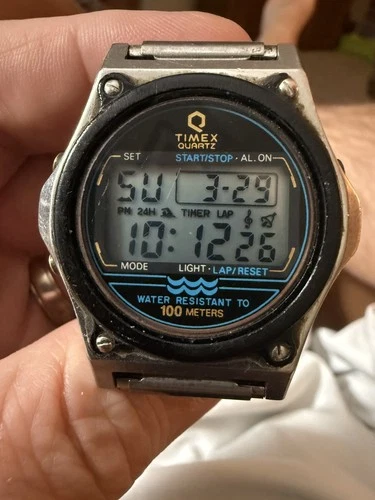 TIMEX Vintage Marathon 100 Digital Quartz Mens Watch RARE Stainless Steel works!