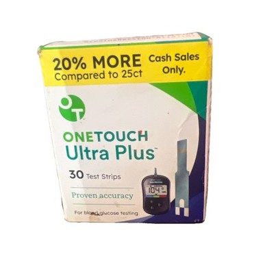 One Touch Ultra Plus Glucose Test Strips - 30 Strips - New / Expired 02/28/26
