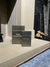 Brushed Silver Fire Lighter & Match Box Holder Set Modern Fireside Storage Tidy