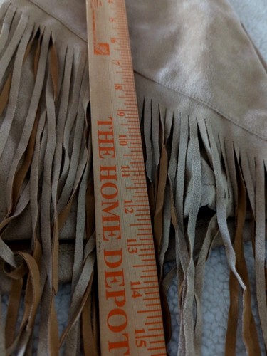 Shein Short Shorts Woman Sz 8/10 Fringe Boho Western Fringe Tan Faux Suede Y2K - Picture 7 of 8