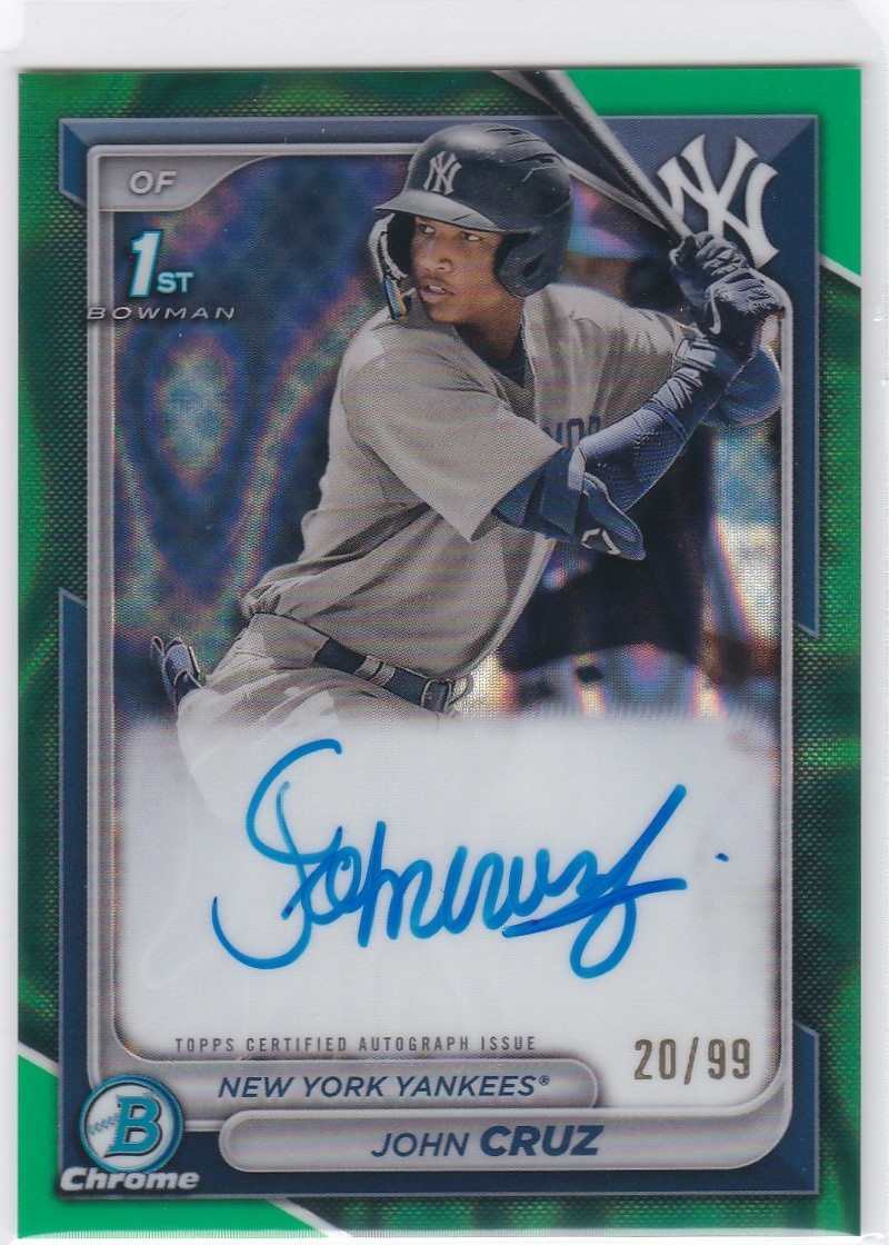 2024 Bowman Chrome JOHN CRUZ #CPA-JCZ 1st Bowman Auto Green /99 Refractor /99