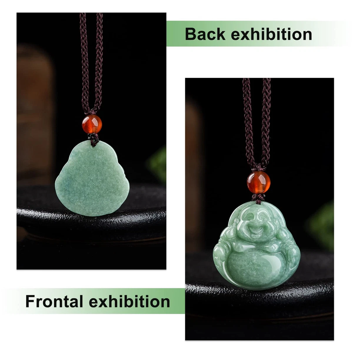 Jade Pendant Green Natural Real Laughing Buddha Necklace - Good Luck 925 Silv...