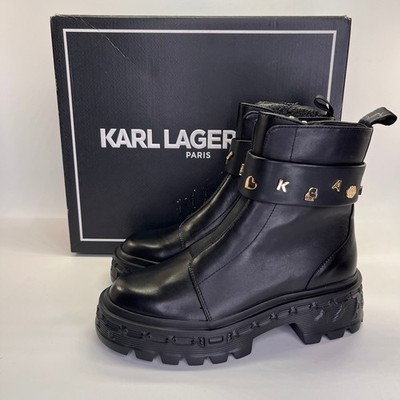 Karl Lagerfeld Latisha Boot Black Size 7.5 Womens Chunky Lug Sole Side Zip Style