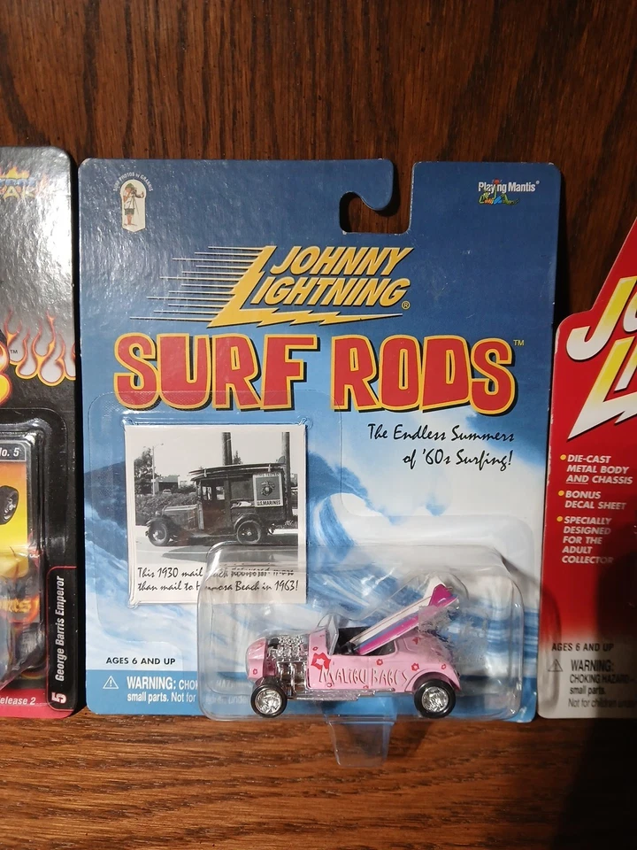 Johnny Lightning 1:64 Street Freaks, Rebel Rod, Surf Rods Black Flames Lot Of 4 - Image 4 of 4