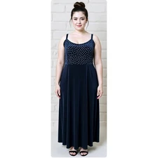 VTG Y2K Navy Velvet Sleeveless Maxi Dress 3X 4X 26 28 Whimsigoth Dark Fairy 