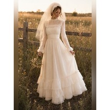 Vintage Ivory Lace Pearl Bridal Bonnet Veil Wedding Headpiece