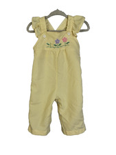 Vintage 80's Romper Overalls Health-tex Baby Girl 6 Mos Yellow Embroidered