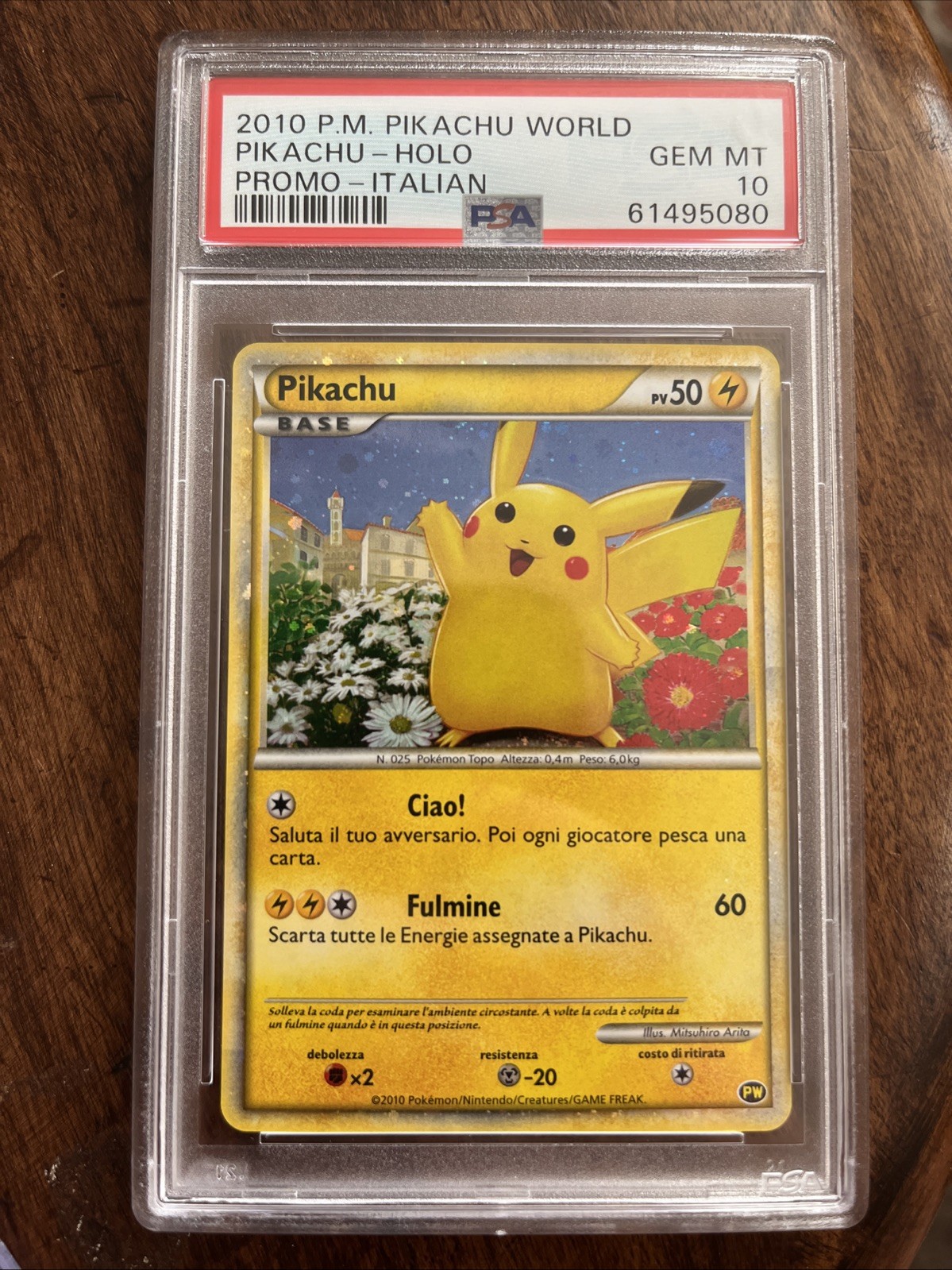 PSA 10 GEM MINT Pikachu HOLO WORLD COLLECTION PROMO 2010 Pokemon Card ITALIAN