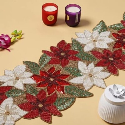 Indian Handcrafted Beautiful Beaded Table Runner Craftsmanship, thanksgiving
