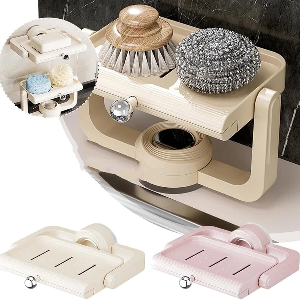 Soporte para bandeja de jabón con ventosa giratoria 360°, bandeja de jabón autodrenable sin taladrar Foto 2 de 4