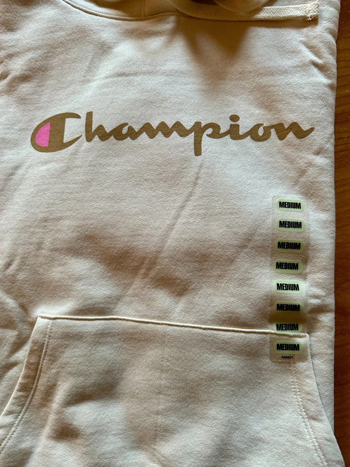 OFF WHITE Felpa con cappuccio Champion donna taglia M avorio foderata in pile tasca frontale nuova con etichette $55