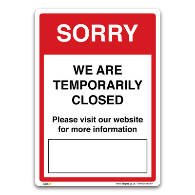 Sorry we are temporarily closed Sign, Vinyl Sticker, Mandatory Virus Safety