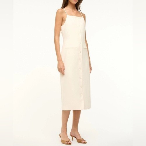 New Staud Una Tailored Midi Dress Ivory White Button Front Sleeveless Sz M - Picture 13 of 14