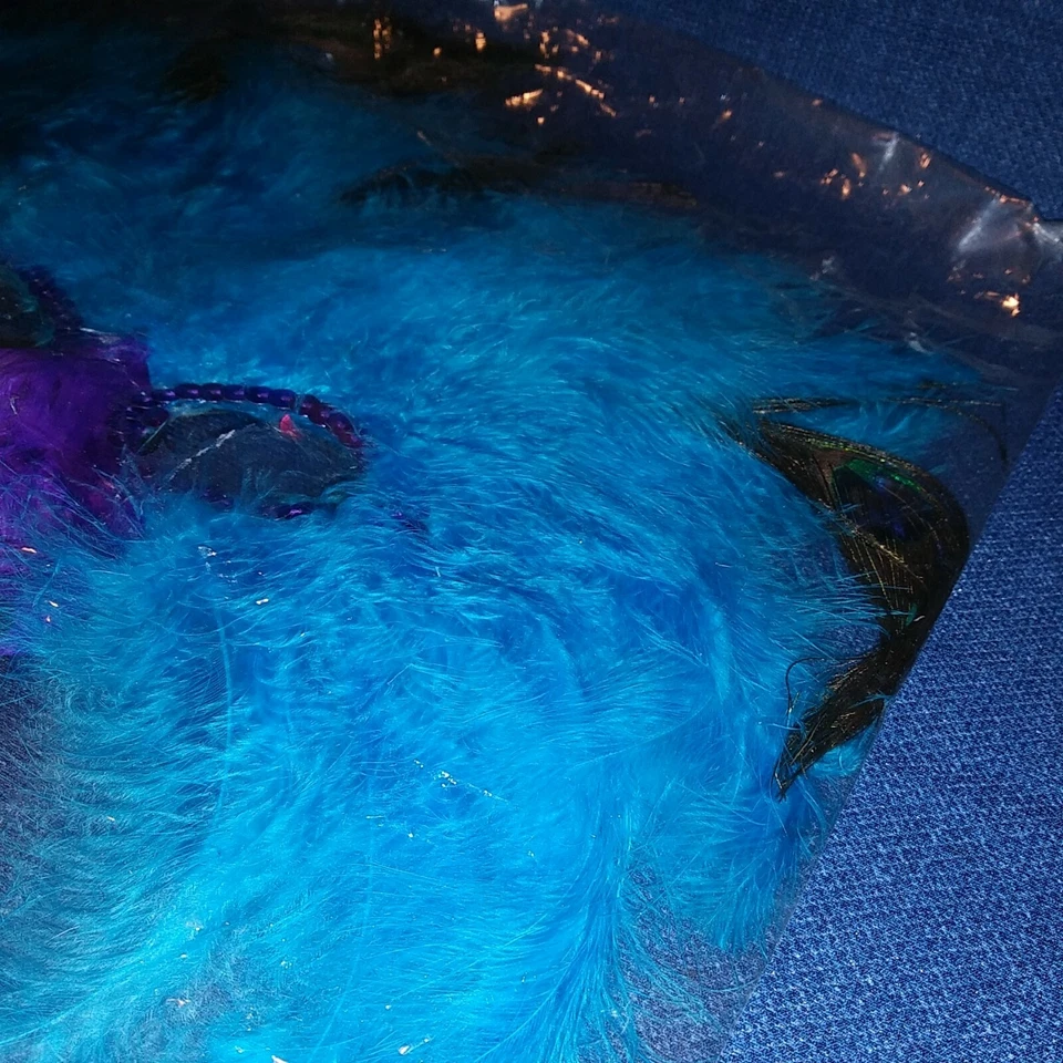Mardi Gras Masquerade Mask Peacock Feathers Blue Purple Sequin Costume Party New - Image 3 of 4